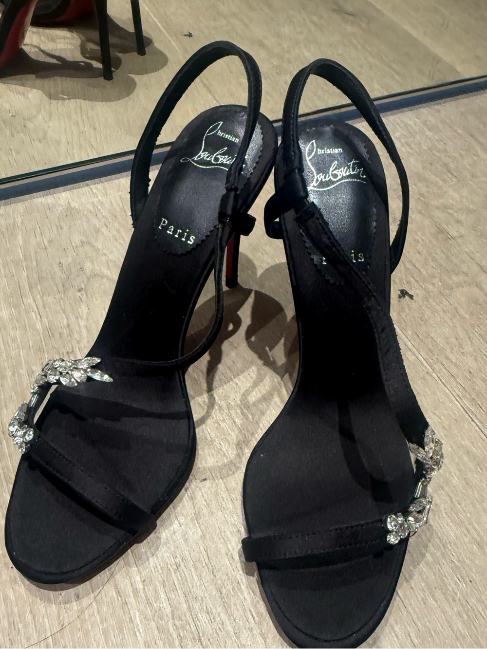 Black Velvet Crystal Rhinestone High Heel Sandals – Genuine Lambskin Lining